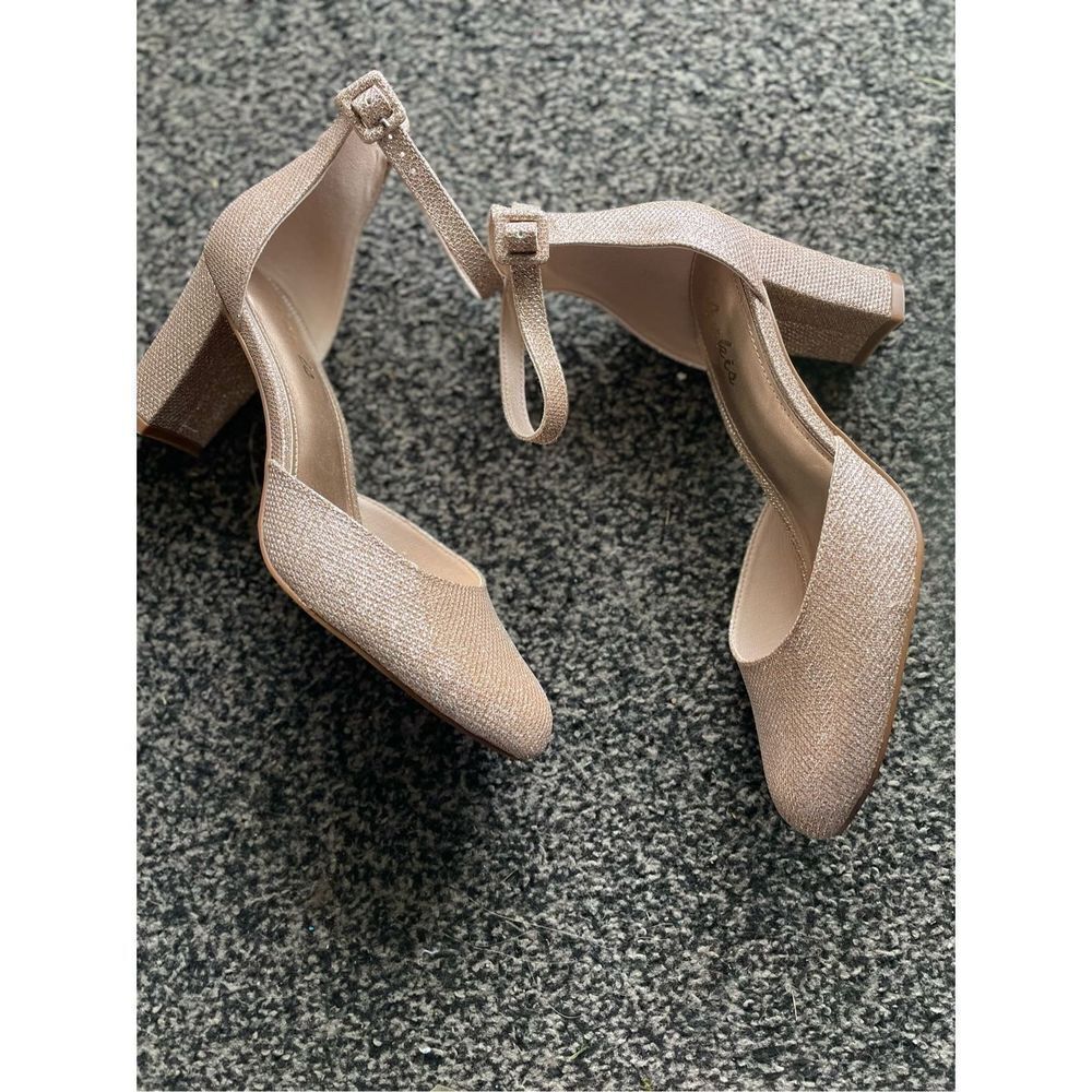 Ankis Sparkling Ankle-Strap Block Heel Sandals - Champagne - Picture 8 of 10